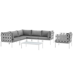 Harmony 7 Piece Outdoor Patio Aluminum Sectional Sofa Set B - White Gray 