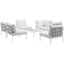 Harmony 7 Piece Outdoor Patio Aluminum Sectional Sofa Set A - White White 