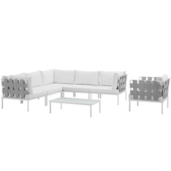 Harmony 7 Piece Outdoor Patio Aluminum Sectional Sofa Set B - White White 