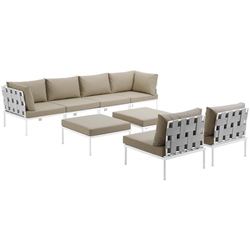 Harmony 8 Piece Outdoor Patio Aluminum Sectional Sofa Set B - White Beige 
