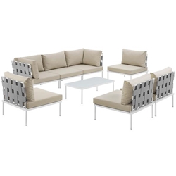 Harmony 8 Piece Outdoor Patio Aluminum Sectional Sofa Set C - White Beige 