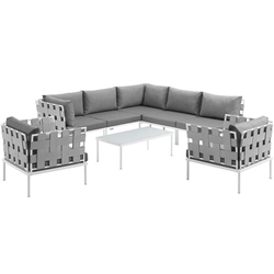 Harmony 8 Piece Outdoor Patio Aluminum Sectional Sofa Set A - White Gray 