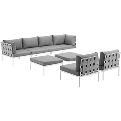 Harmony 8 Piece Outdoor Patio Aluminum Sectional Sofa Set B - White Gray 