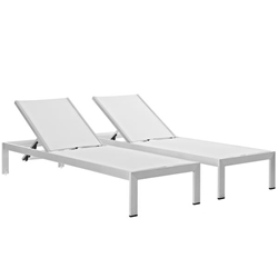 Shore Chaise Outdoor Patio Aluminum Set of 2 - Silver White 