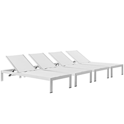 Shore Chaise Outdoor Patio Aluminum Set of 4 - Silver White 