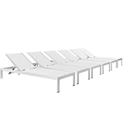 Shore Chaise Outdoor Patio Aluminum Set of 6 - Silver White 