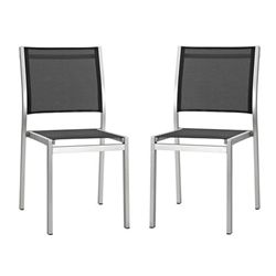 Shore Side Chair Outdoor Patio Aluminum Set of 2 - Silver Black 