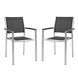 Shore Dining Chair Outdoor Patio Aluminum Set of 2 - Silver Black 