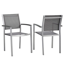 Shore Dining Chair Outdoor Patio Aluminum Set of 2 - Silver Gray 
