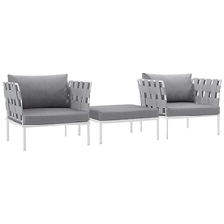 Harmony 3 Piece Outdoor Patio Aluminum Sectional Sofa Set - White Gray 