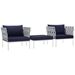 Harmony 3 Piece Outdoor Patio Aluminum Sectional Sofa Set - White Navy - MOD3566