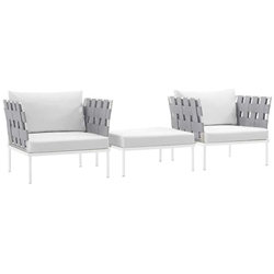 Harmony 3 Piece Outdoor Patio Aluminum Sectional Sofa Set - White White 