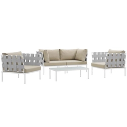 Harmony 5  Piece Outdoor Patio Aluminum Sectional Sofa Set - White Beige 