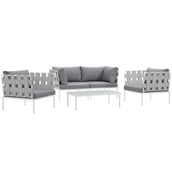 Harmony 5  Piece Outdoor Patio Aluminum Sectional Sofa Set - White Gray 