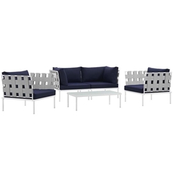 Harmony 5  Piece Outdoor Patio Aluminum Sectional Sofa Set - White Navy 