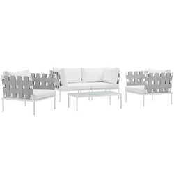 Harmony 5  Piece Outdoor Patio Aluminum Sectional Sofa Set - White White 
