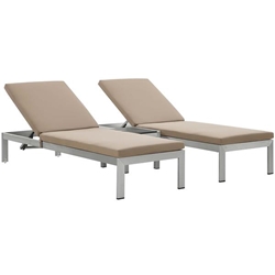 Shore 3 Piece Outdoor Patio Aluminum Chaise with Cushions - Silver Mocha 