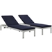 Shore 3 Piece Outdoor Patio Aluminum Chaise with Cushions - Silver Navy - MOD3755