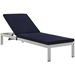 Shore 3 Piece Outdoor Patio Aluminum Chaise with Cushions - Silver Navy - MOD3755