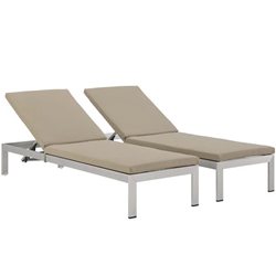 Shore Chaise with Cushions Outdoor Patio Aluminum Set of 2 - Silver Beige 