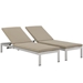 Shore Chaise with Cushions Outdoor Patio Aluminum Set of 2 - Silver Beige - MOD3759