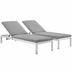 Shore Chaise with Cushions Outdoor Patio Aluminum Set of 2 - Silver Gray 