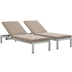 Shore Chaise with Cushions Outdoor Patio Aluminum Set of 2 - Silver Mocha