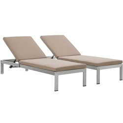 Shore Chaise with Cushions Outdoor Patio Aluminum Set of 2 - Silver Mocha 