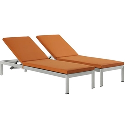 Shore Chaise with Cushions Outdoor Patio Aluminum Set of 2 - Silver Orange 