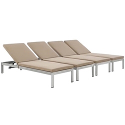 Shore Chaise with Cushions Outdoor Patio Aluminum Set of 4 - Silver Mocha 