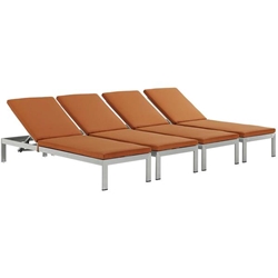 Shore Chaise with Cushions Outdoor Patio Aluminum Set of 4 - Silver Orange 