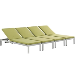 Shore Chaise with Cushions Outdoor Patio Aluminum Set of 4 - Silver Peridot 