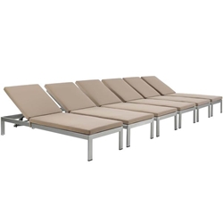 Shore Chaise with Cushions Outdoor Patio Aluminum Set of 6 - Silver Mocha 