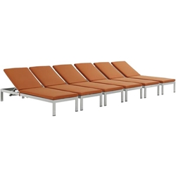 Shore Chaise with Cushions Outdoor Patio Aluminum Set of 6 - Silver Orange 