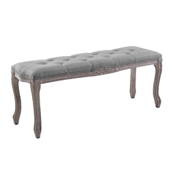 Regal Vintage French Upholstered Fabric Bench - Light Gray 
