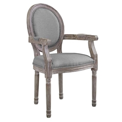 Emanate Vintage French Upholstered Fabric Dining Armchair - Light Gray 