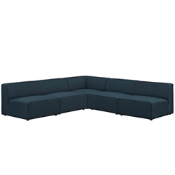 Mingle 5 Piece Upholstered Fabric Armless Sectional Sofa Set - Blue 