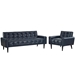 Delve 2 Piece Upholstered Vinyl Sofa and Armchair Set - Blue - MOD4157