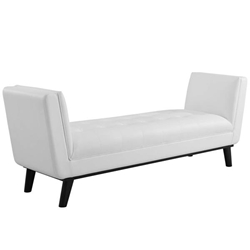 Haven Tufted Button Faux Leather Accent Bench - White 