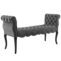 Adelia Chesterfield Style Button Tufted Performance Velvet Bench - Gray 