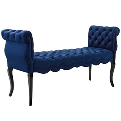 Adelia Chesterfield Style Button Tufted Performance Velvet Bench - Navy 