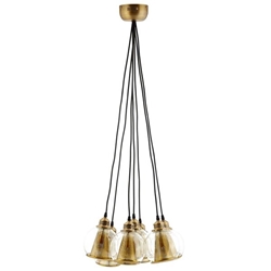 Peak Brass Cone and Glass Globe Cluster Pendant Chandelier - 