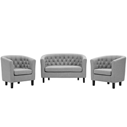 Prospect 3 Piece Upholstered Fabric Loveseat and Armchair Set - Light Gray 