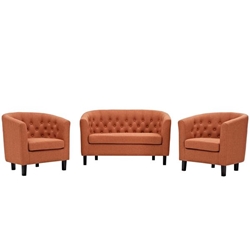 Prospect 3 Piece Upholstered Fabric Loveseat and Armchair Set - Orange 