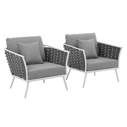 Stance Armchair Outdoor Patio Aluminum Set of 2 - White Gray 