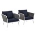 Stance Armchair Outdoor Patio Aluminum Set of 2 - White Navy - MOD4552