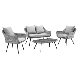 Endeavor 4 Piece Outdoor Patio Wicker Rattan Loveseat Armchair and Coffee Table Set - Gray Gray 