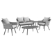 Endeavor 5 Piece Outdoor Patio Wicker Rattan Loveseat Armchair Coffee + Side Table Set - Gray Gray - MOD4579