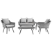 Endeavor 5 Piece Outdoor Patio Wicker Rattan Loveseat Armchair Coffee + Side Table Set - Gray Gray - MOD4579