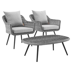 Endeavor 3 Piece Outdoor Patio Wicker Rattan Armchair and Coffee Table Set - Gray Gray 